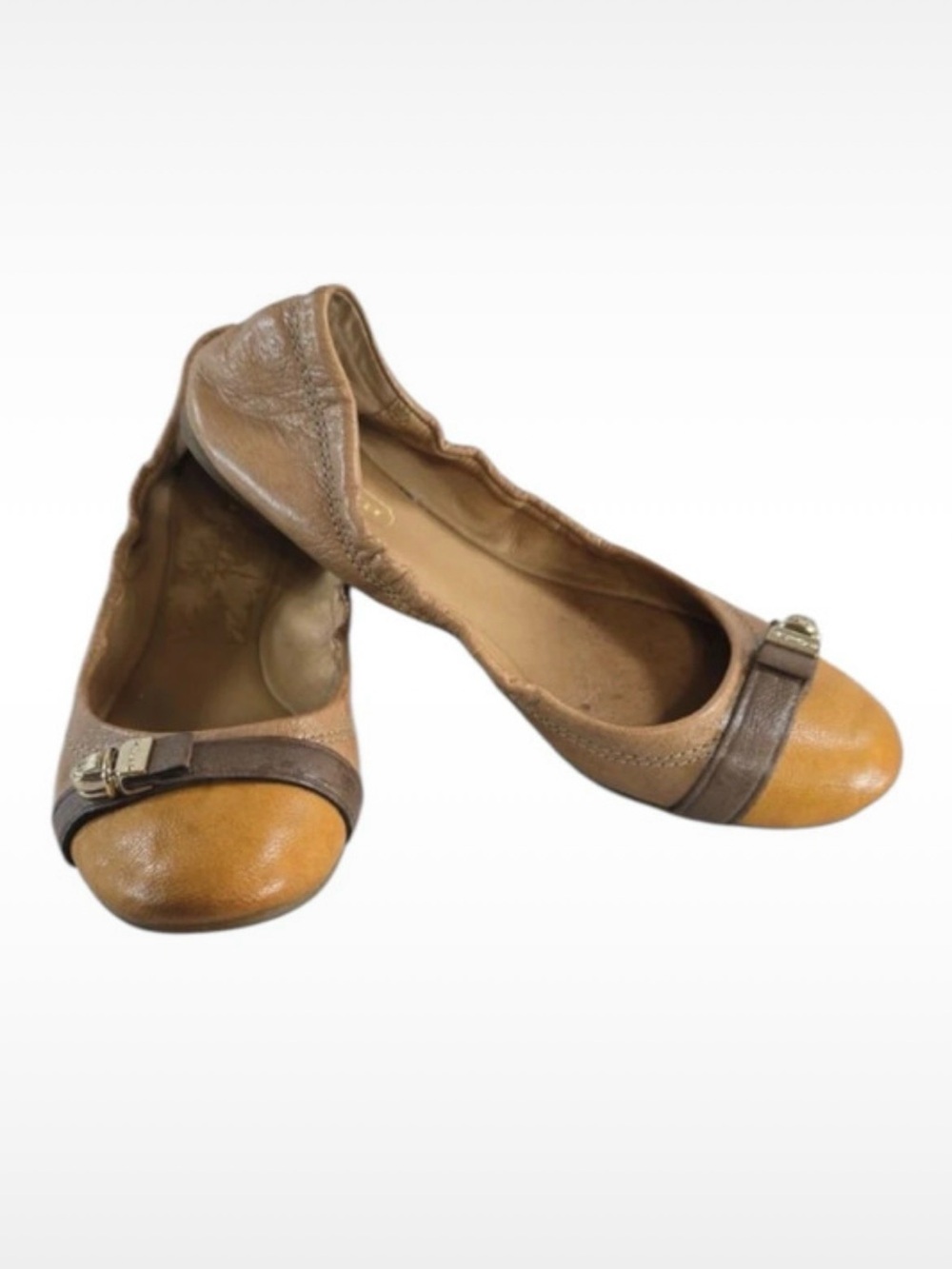 Coach Two-Tone Tan and Brown Leather Ballet Flats